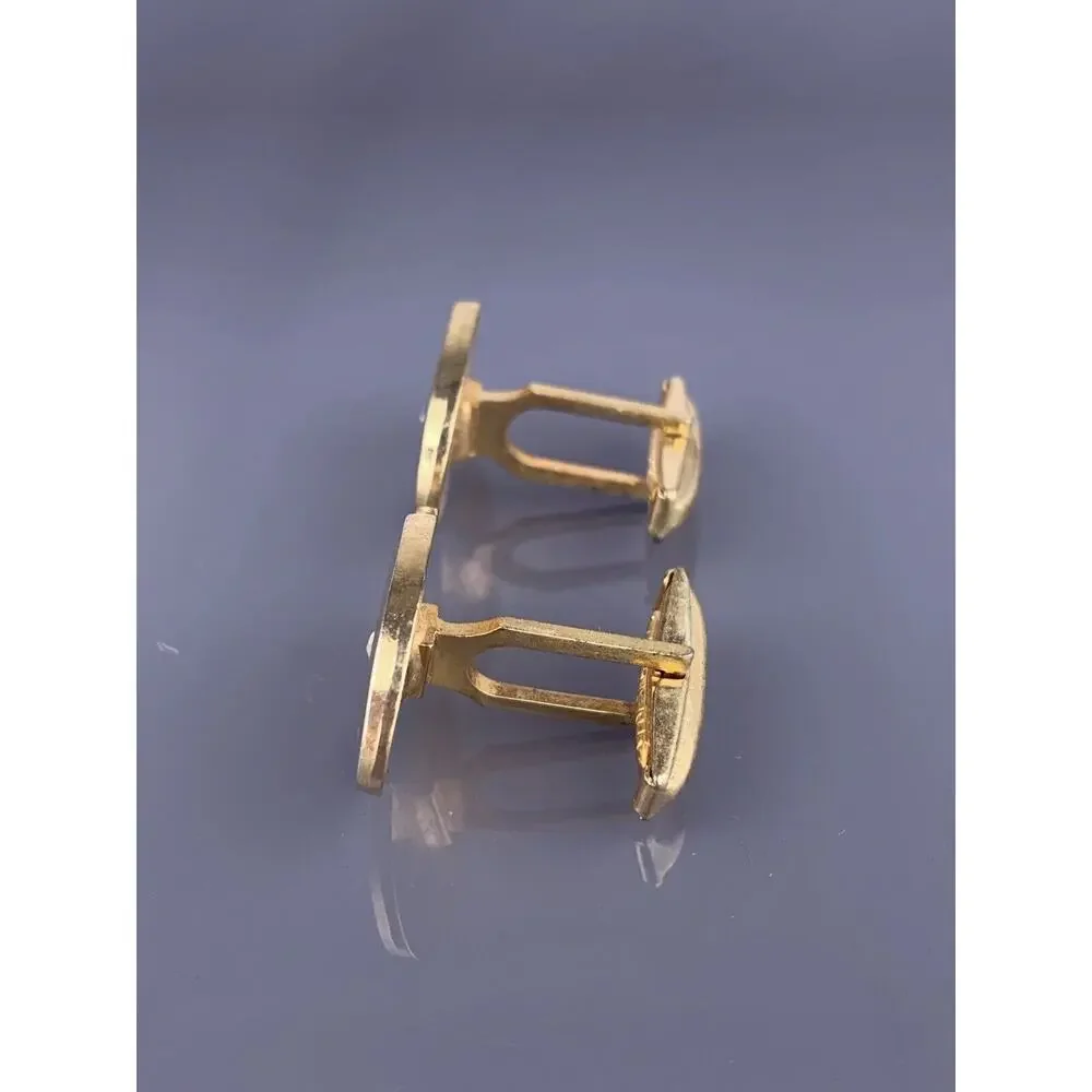 Rhinestone Star Oval Gold Plated Cufflinks Mid Century Simple Vintage
